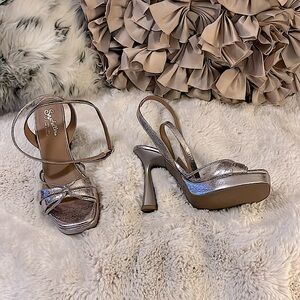 Seychelles Sweet Nothings Rose Gold Pewter Strappy Morganite Platform Heels